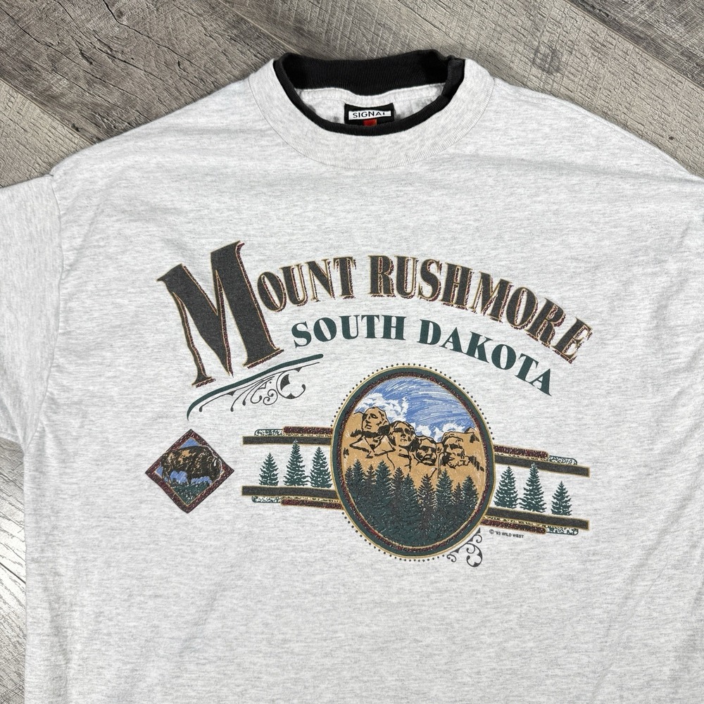 VNTG 90's Mount Rushmore USA Made Heather Gray  T-Shirt Double Sleeve Size XL